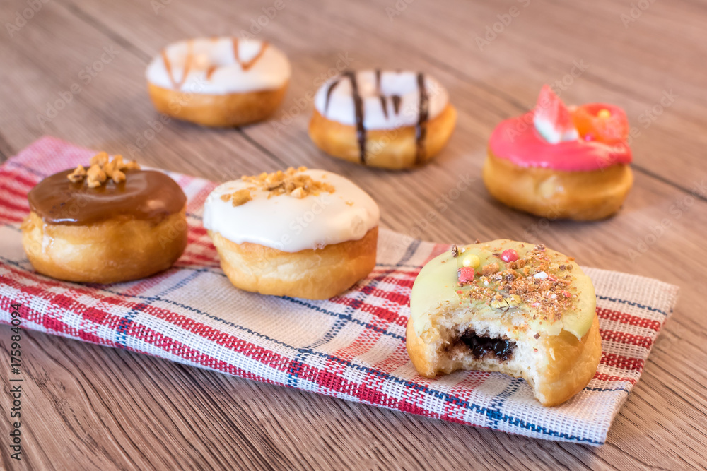Homemade donuts on table