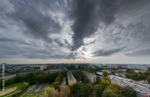 Naklejka na ścianę Pochmurna rybie oko panorama Wrocławia