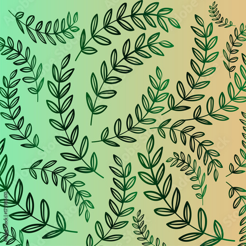 Vegetative pattern - green gradient of branch with leaves. Florar background