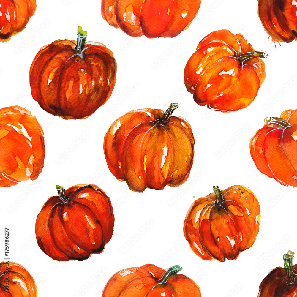 Watercolor pumpkins hand painted illustration seamless pattern