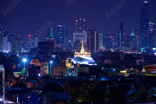 Thai art cityscape at blue hour aftersunset ,Bangkok Thailand