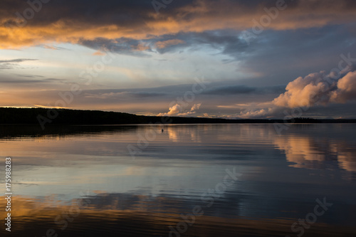 Sunset and clouds reflecting in a lake