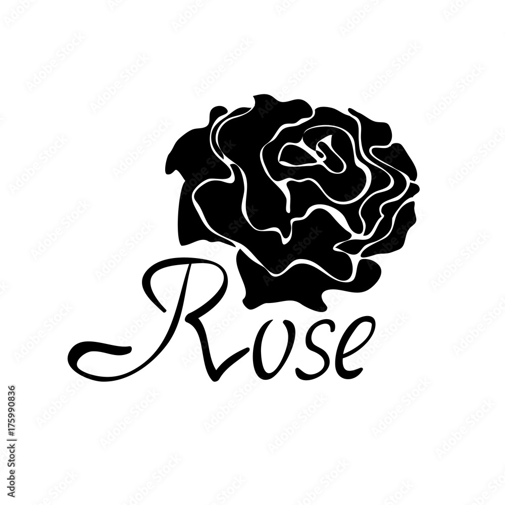 Vector black silhouette logo with rose