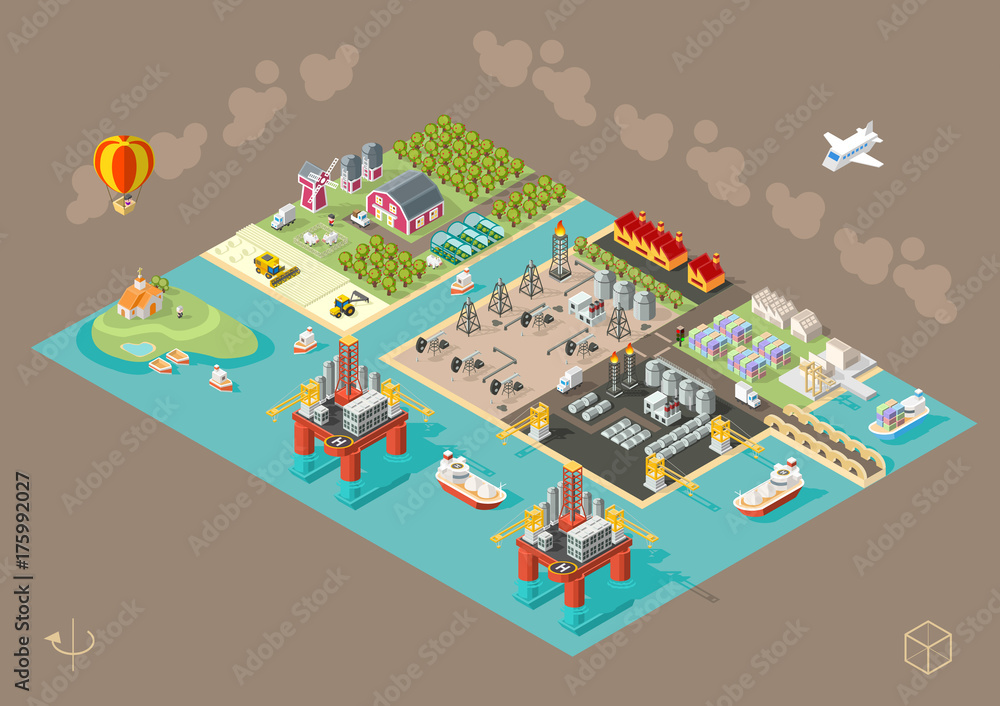 Set of Isometric High Quality City Element on Brown Background . City