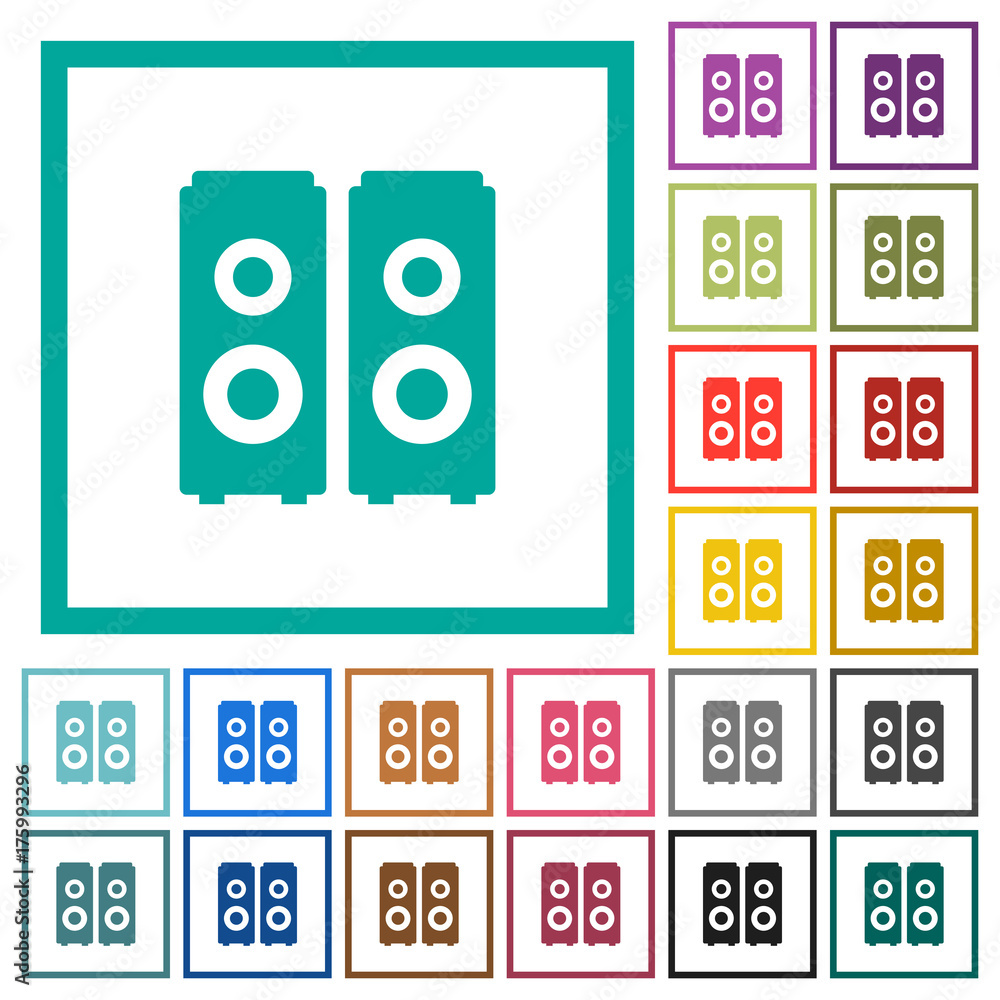 Speakers flat color icons with quadrant frames Speakers flat color icons with quadrant frames