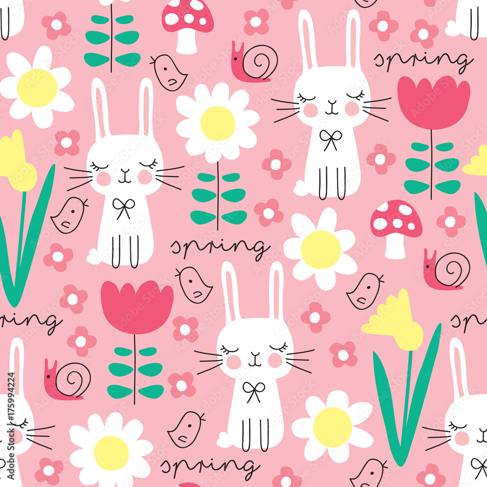 Fototapeta premium seamless spring bunny rabbit pattern vector illustration