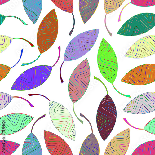 Seamless pattern from multi-colored striped leaves. Seamlessly texture for the design of packaging, textiles, wrappers, coloring, wallpaper etc. 