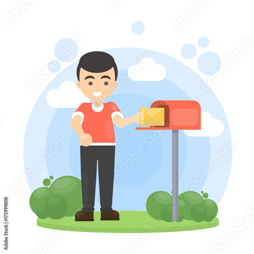 Man put letter in mailbox.