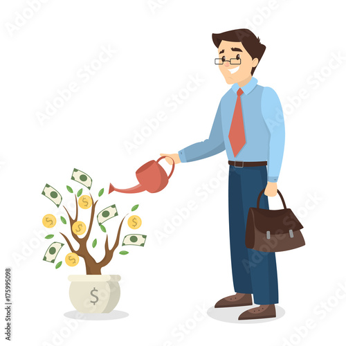 Man watering money tree.