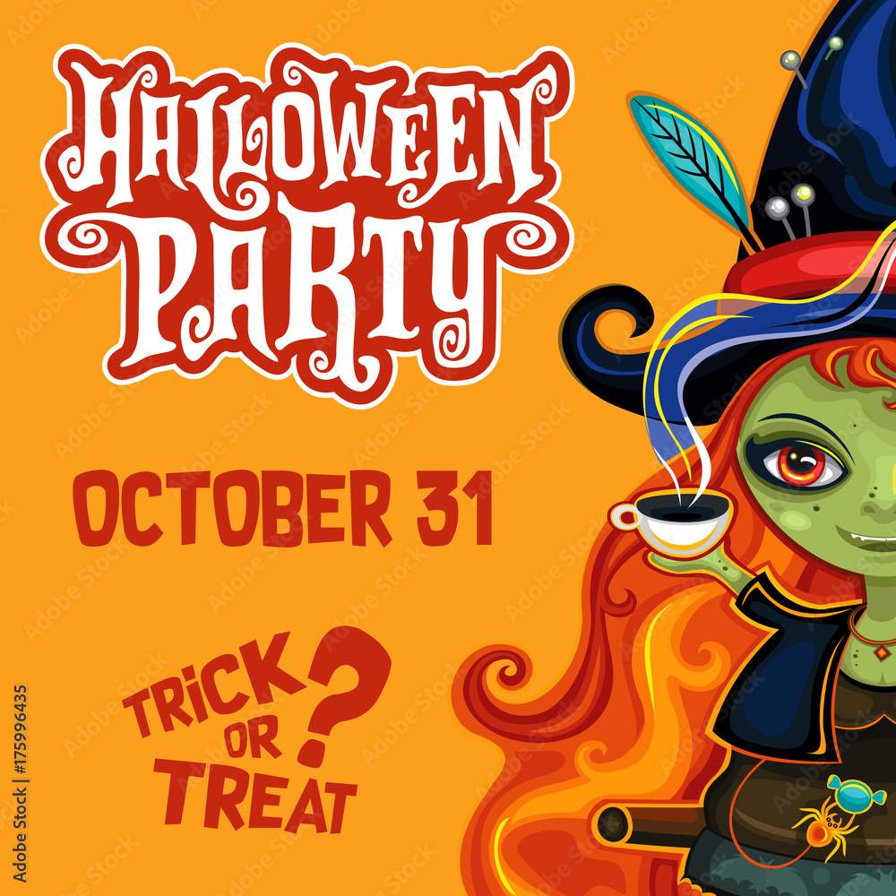 Vector Halloween Witch poster with lettering. Vector Halloween Witch poster with lettering.