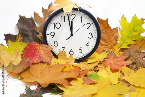 Isolated electronic wall clock. Autumn abstraction. photo