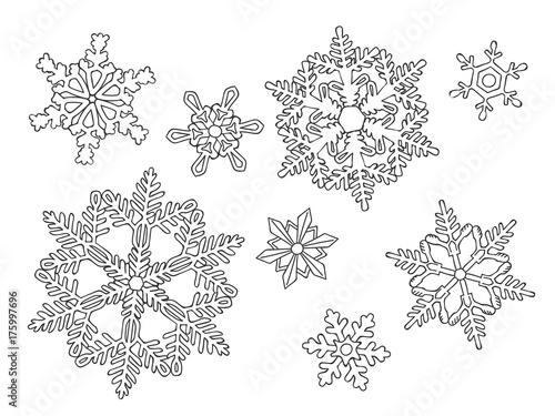 hand drawn snowflakes on the white