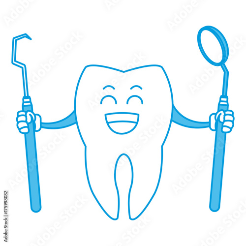 Tooth with dental tools cartoon icon vector illustration graphic design