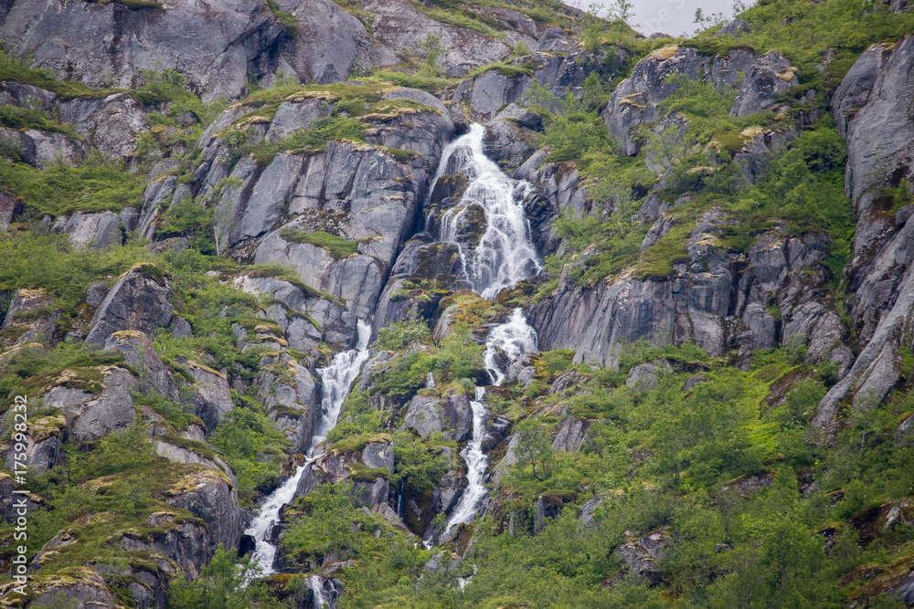 Small waterfall in Vesteralen district in Nordland county, Norway.