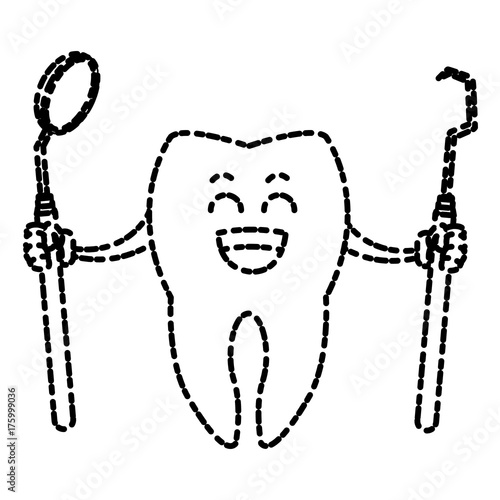 Tooth with dental tools cartoon icon vector illustration graphic design