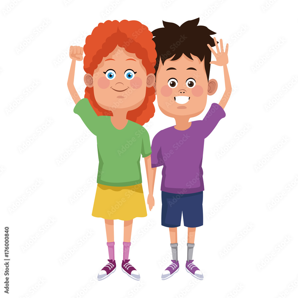 Cute kids friends cartoon icon vector illustration graphic design