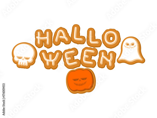 Halloween cookie lettering symbol. Typography of cookies letters. Vector illustration