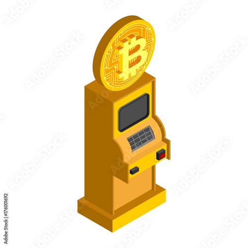 Bitcoin ATM. Crypto currency cash dispenser. Virtual money cash machine. Vector Illustrator