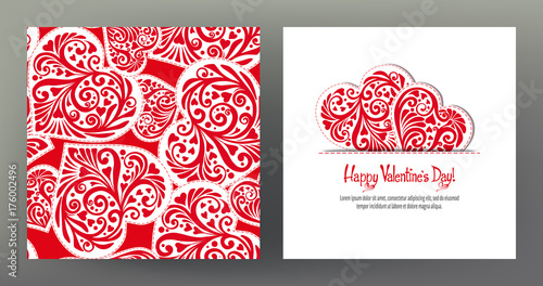 Set of seamless patterns and greeting cards for Valentine's Day 