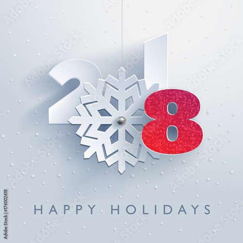 Happy 2018 holidays concept. Paper white design typography with long shadows.