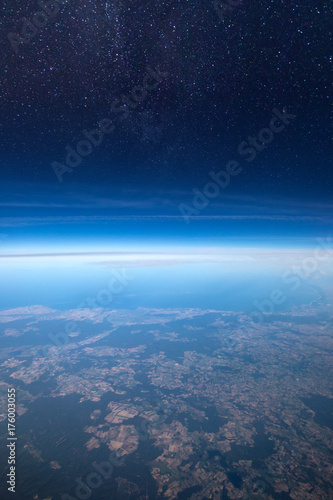 High altitude view between sky and space , in to the dark