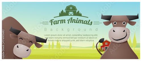 Farm animal and Rural landscape background with cows , vector , illustration