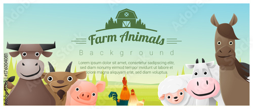 Farm animals and Rural landscape background , vector , illustration