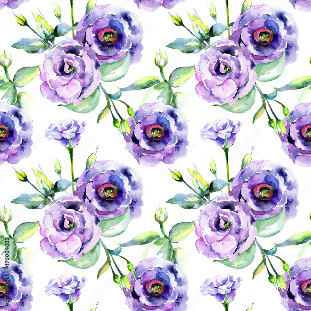 Fototapeta premium Wildflower eustoma kwiatki w stylu przypominającym akwarele. Pełna nazwa zakładu: eustoma. Aquarelle dziki kwiat dla tła, tekstury, wzoru opakowania, ramki lub obramowania.