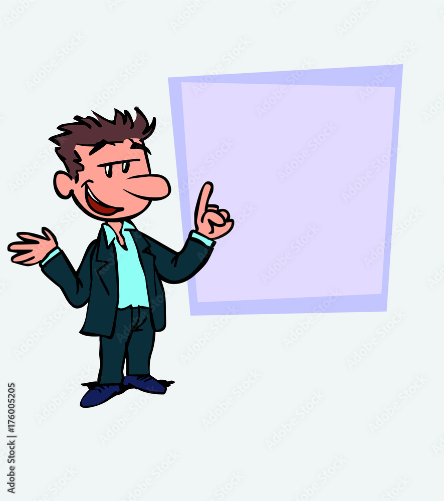 White businessman relaxed, speak content. Is showing, as in a presentation, the data you want. White businessman relaxed, speak content. Is showing, as in a presentation, the data you want.