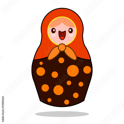 Matrioshka. Russian nesting doll. Flat kawaii style. Matrioshka icon in cartoon style isolated on background. Flat design Vector Illustration EPS