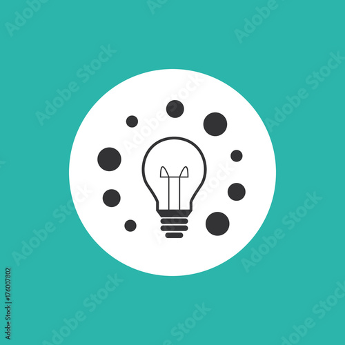 light bulb, ring of bubbles - shining, icon, symbol, pictogram, sign - perfect for web & print - vector - cute - grey, dark, mint frame