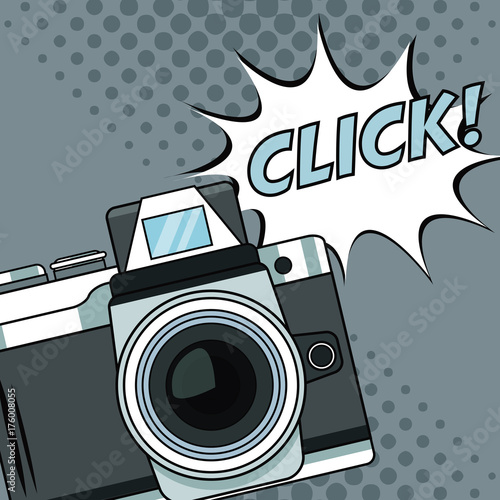 Vintage camera pop art cartoon vector illustration graphic