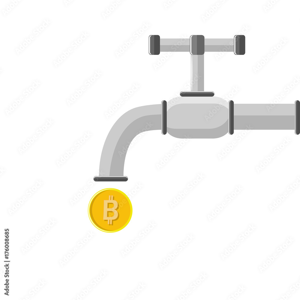  water tap with coins, bitcoin. vector illustration