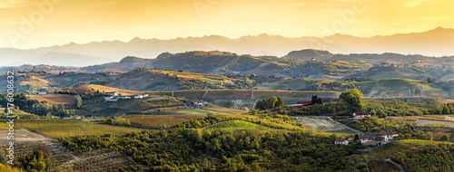 wide panorama of Langhe region in northern italy, on autumn,unes