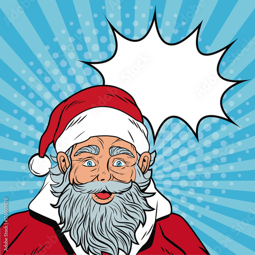 Santa claus with speakbox Christmas pop art vector illustration graphic