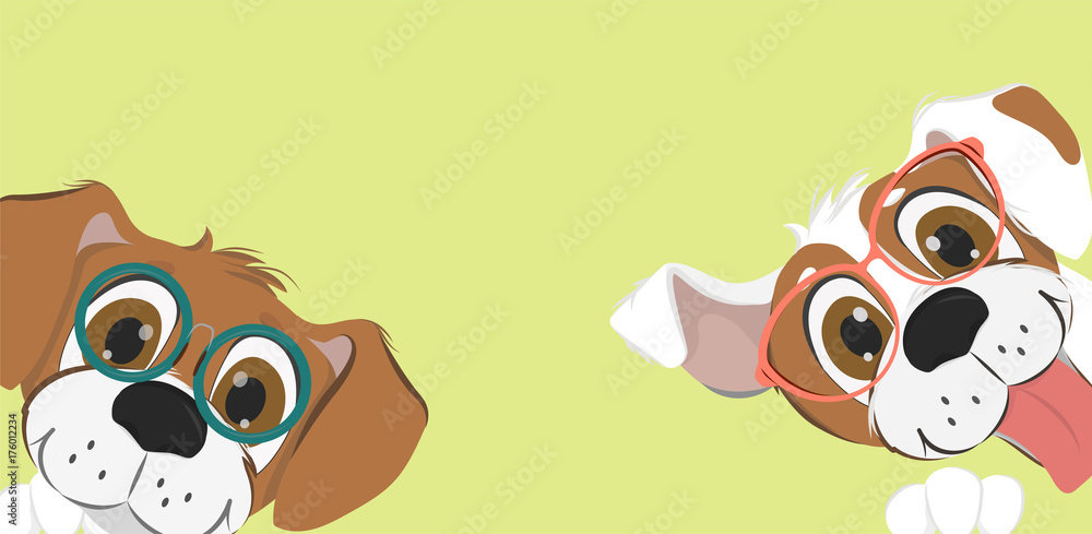 Εκτύπωση καμβά Funny dogs in fashionable glasses on a yellow background