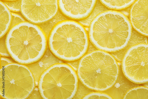 Ripe lemon slices, closeup