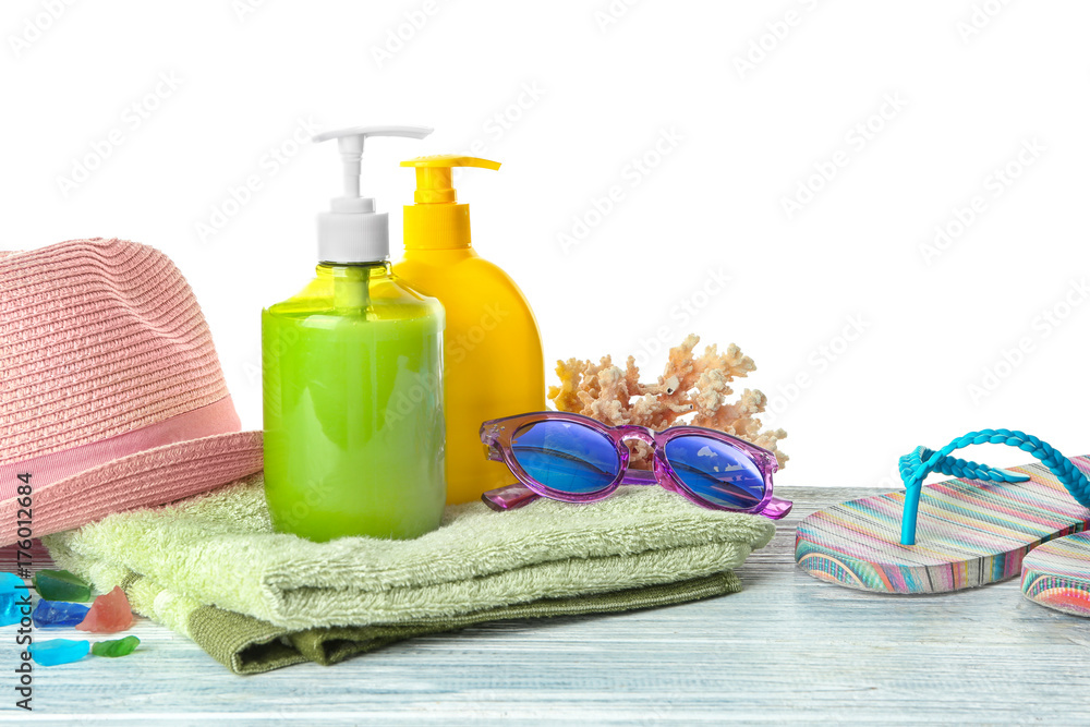 Composition with summer accessories on white background Composition with summer accessories on white background