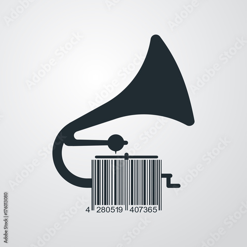 Icono plano codigo de barras gramofono en fondo degradado