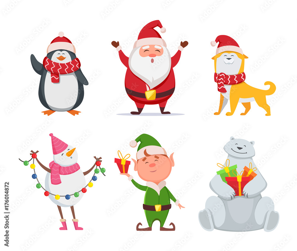 Fotografie Christmas characters in cartoon style