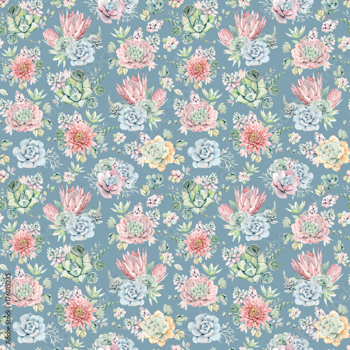 watercolor flowers seamless pattern.