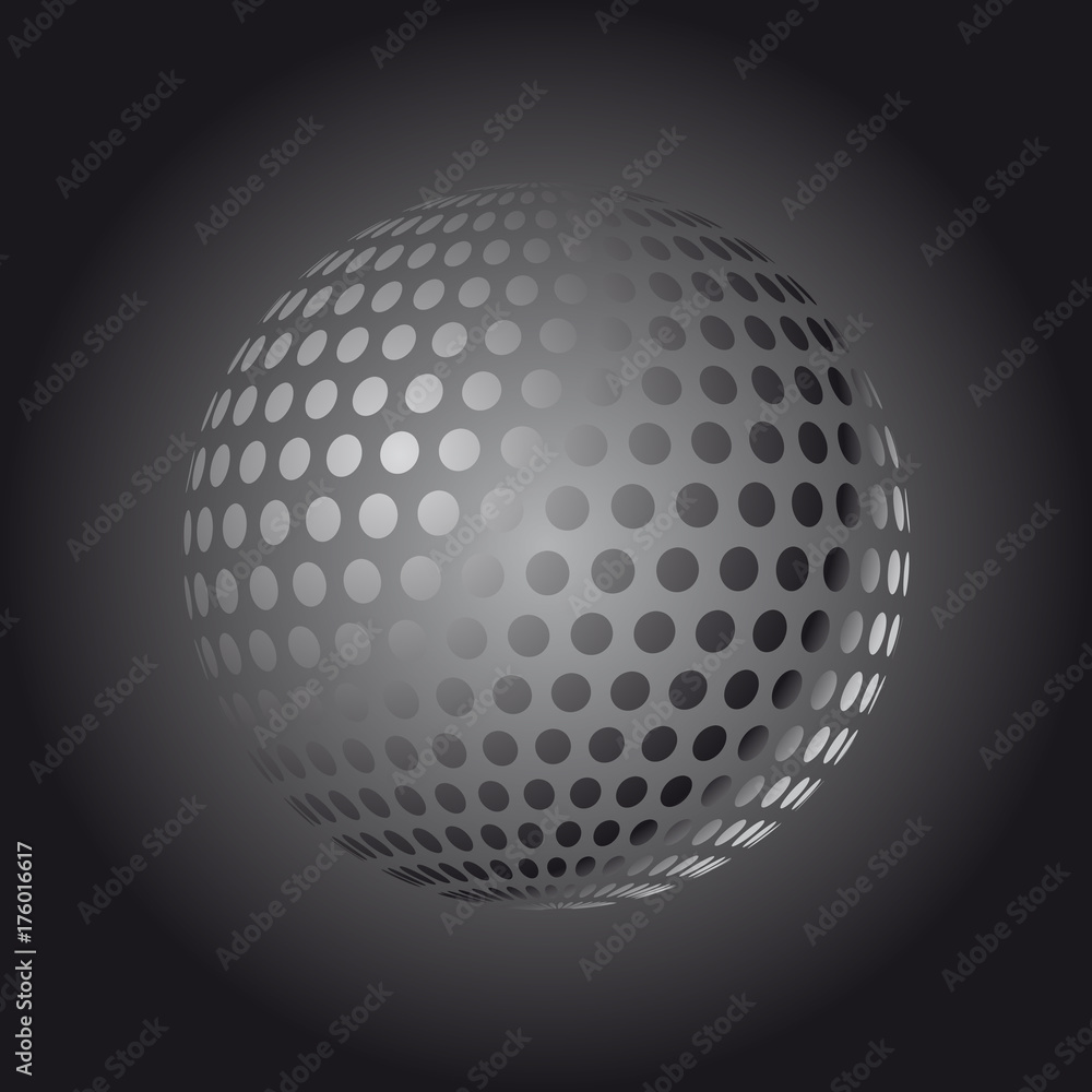 Abstract globe dotted sphere, 3d halftone effect vector background. Black and white vector illustration. Abstract globe dotted sphere, 3d halftone effect vector background. Black and white vector illustration.