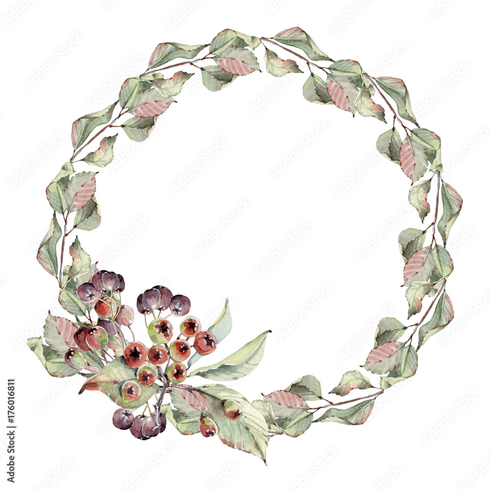Fototapeta premium watercolor flower circle frame.