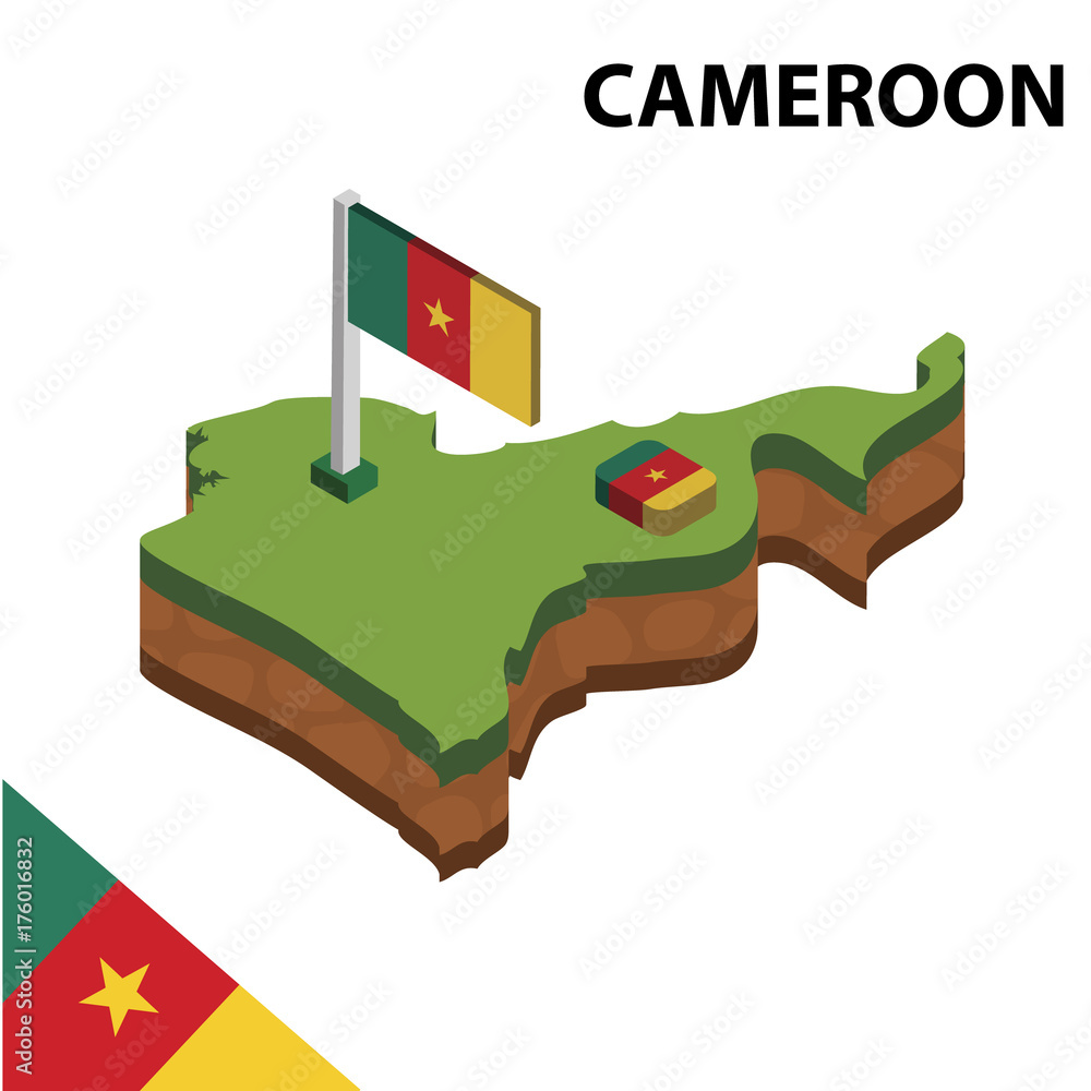Isometric map and flag of CAMEROON. 3D isometric Vector Illustration Isometric map and flag of CAMEROON. 3D isometric Vector Illustration