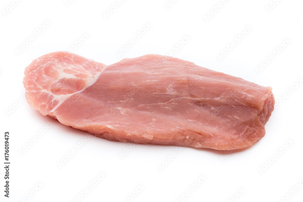 Fresh pork fillet with basil on a white background. Fresh pork fillet with basil on a white background.