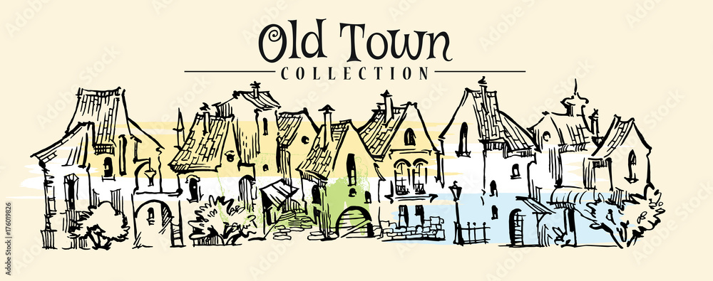 Old town cartoon style sketch