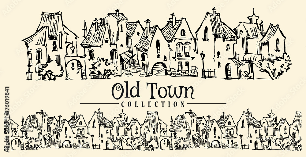 Old town cartoon style sketch