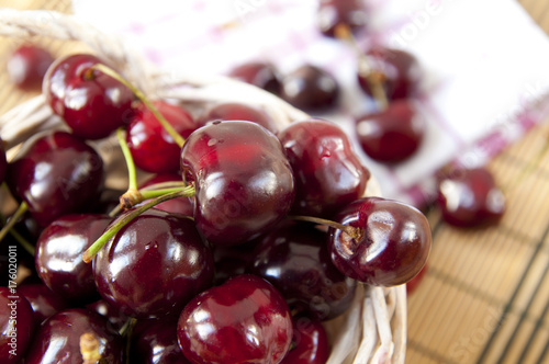 Basket full of fresh cherries