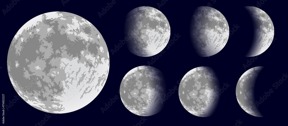 Obraz premium Moon phases. Raster illustration.