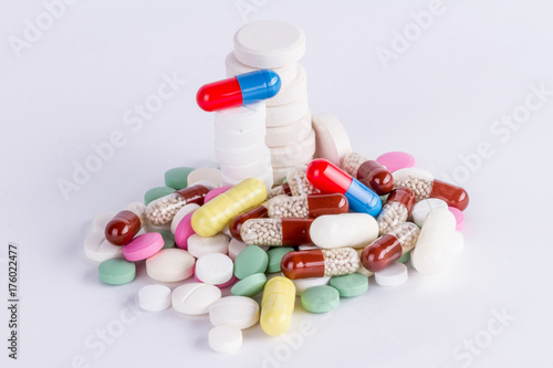 tower tablets and capsules in pile of tablets
